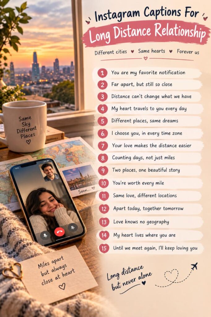 Cozy long distance love captions Cozy long distance love captions